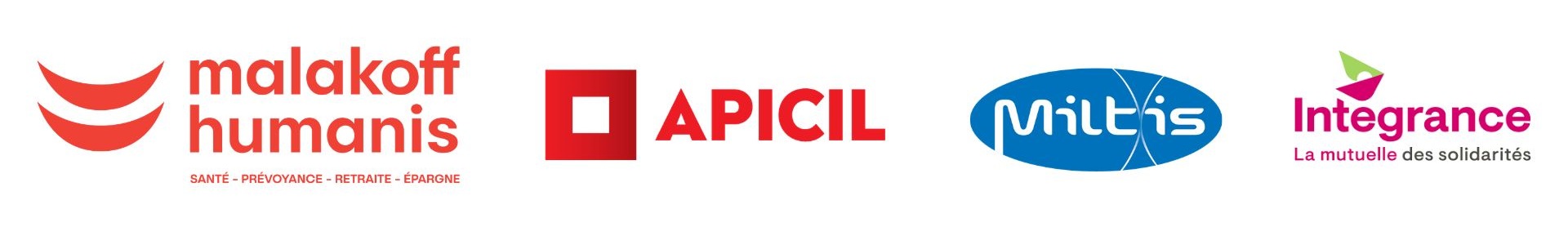 Logos de nos partenaires Malakoff Humanis, Apicil, Intégrance, Miltis